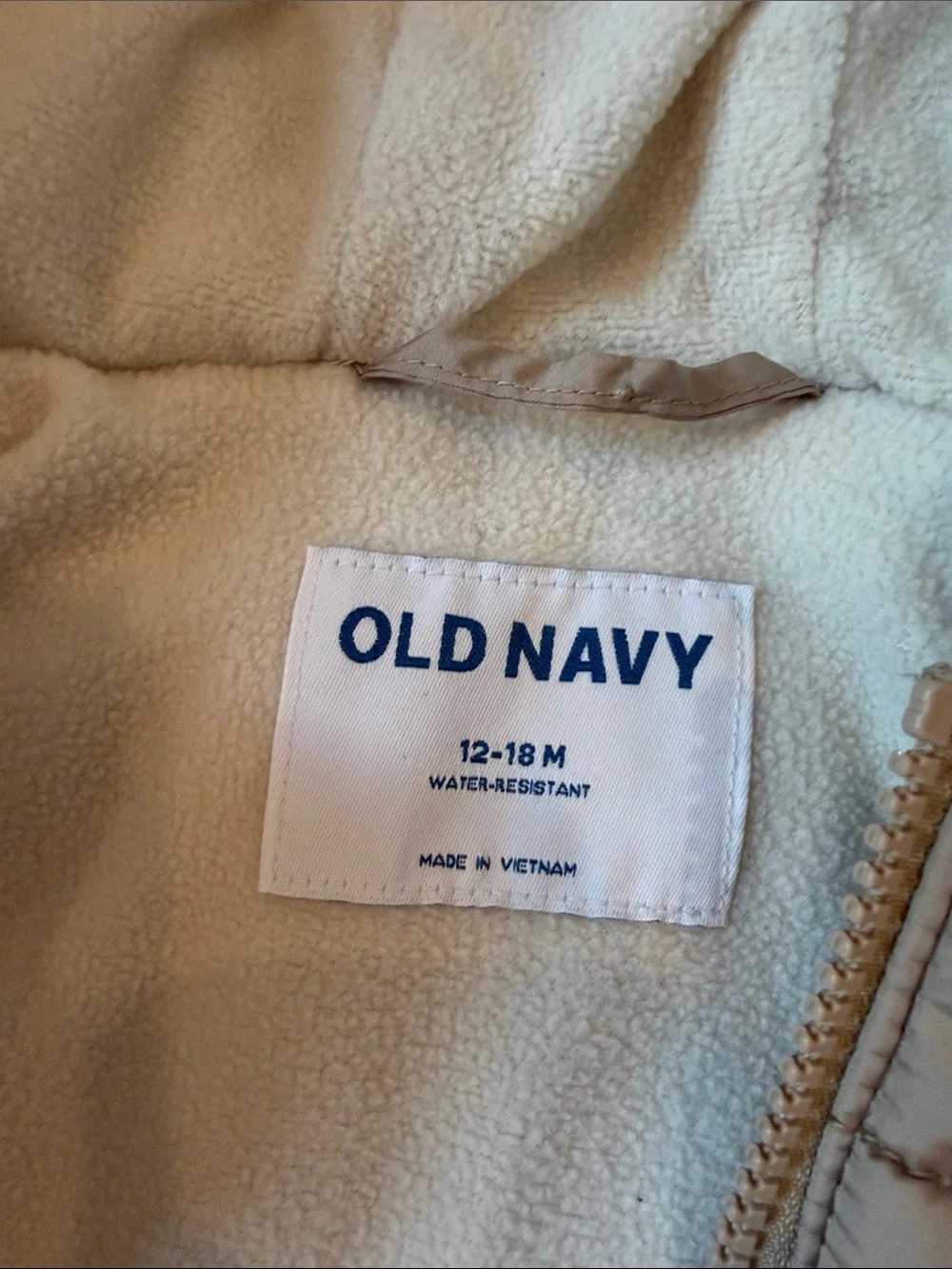 Old Navy Beige and Blue Kids Puffer Jacket with Hood Size 12-18 Months - C34-150